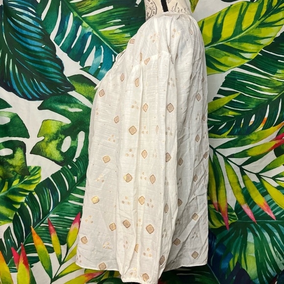 EUC $248 JOIE Women’s Small Nadija Gold Medallion Sheer Beaded Tie Peasant Top - Picture 6 of 11